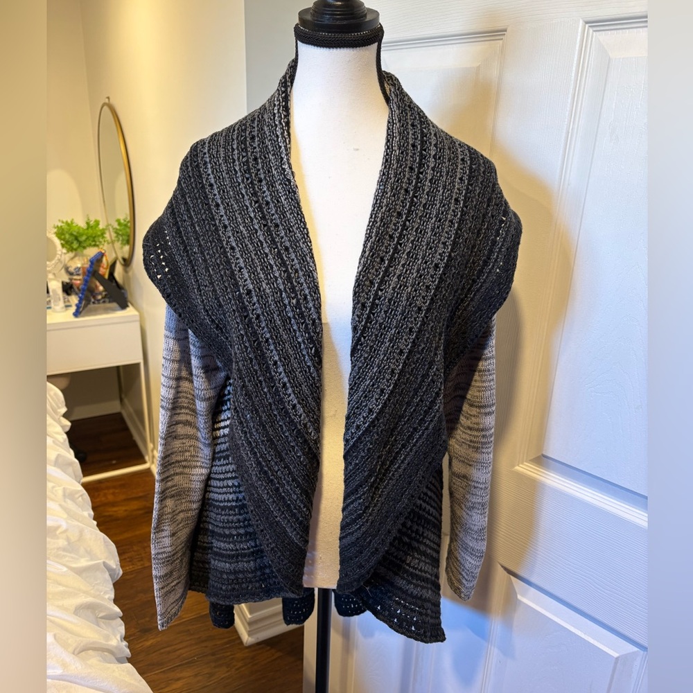 Bianca Nygard Marled Knit Waterfall Cardigan Black Grey L